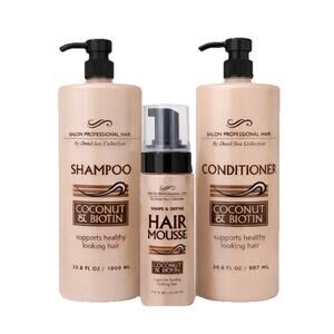 Dead Sea Collection COCONUT+BIOTIN Hair Care Trio Shampoo Conditioner & Mousse